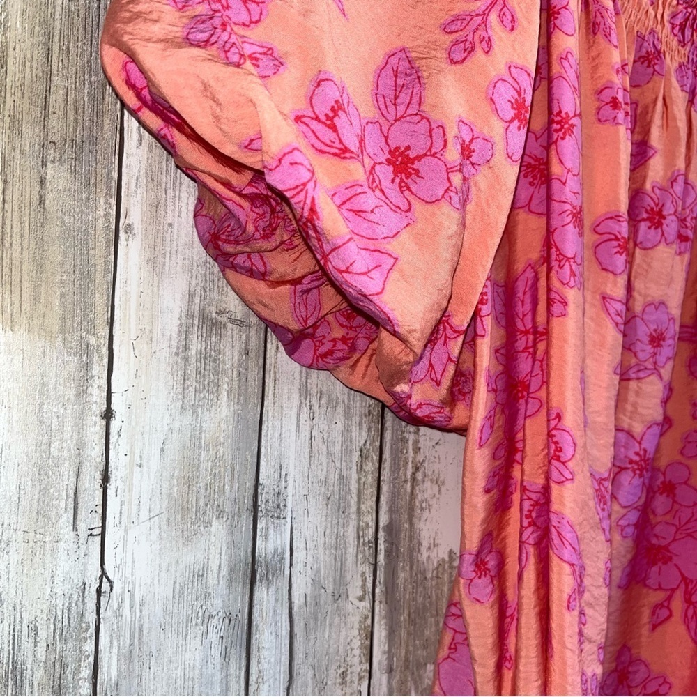 Oddy Floral Off Shoulder Puff Sleeve Blouse Pink Peach Plus Size 1X - Picture 5 of 8
